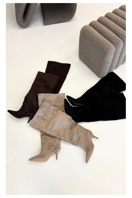 Bottes hautes à enfiler pour femmes avec talons fins couleur chocolat Corly