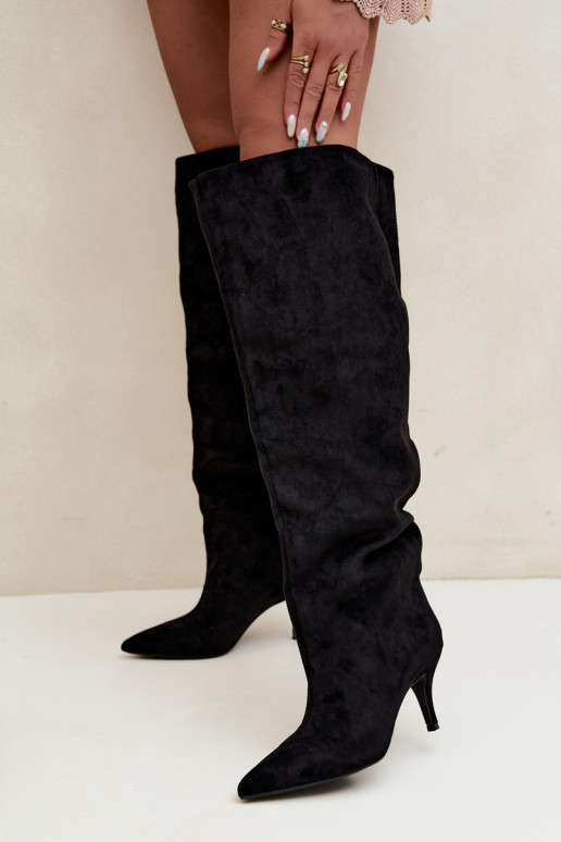 Bottes hautes à enfiler pour femmes avec talons fins couleur noire Corly