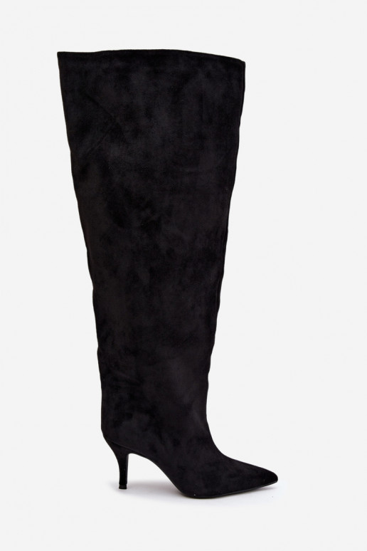 Bottes hautes à enfiler pour femmes avec talons fins couleur noire Corly