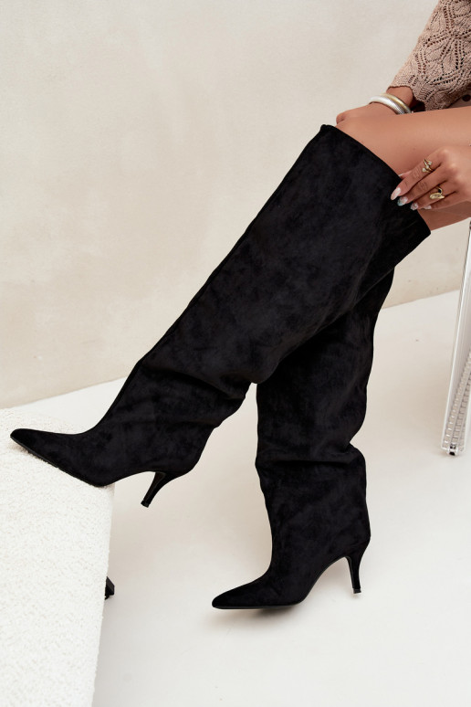 Bottes hautes à enfiler pour femmes avec talons fins couleur noire Corly