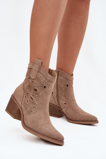 Bottines pour femmes couleur sable de style cowboy avec des éléments découpés Nolvina 2