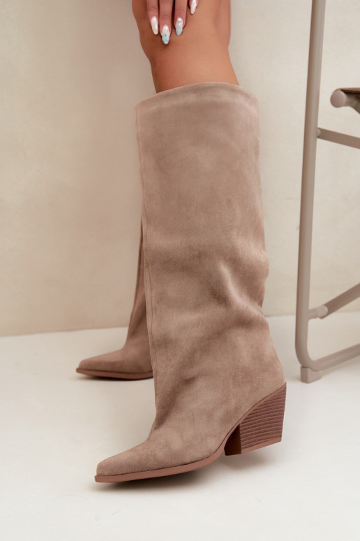 Bottes hautes à enfiler couleur kaki avec talons et bouts pointus Blenia
