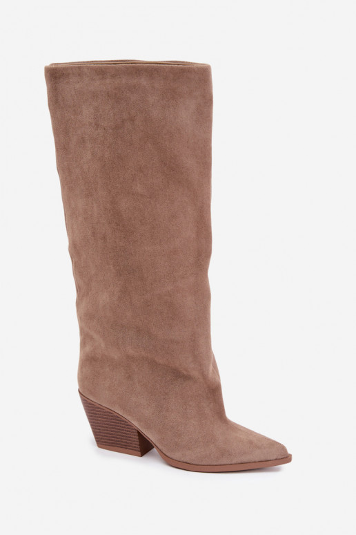 Bottes hautes à enfiler couleur kaki avec talons et bouts pointus Blenia