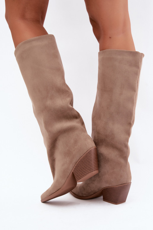 Bottes hautes à enfiler couleur kaki avec talons et bouts pointus Blenia