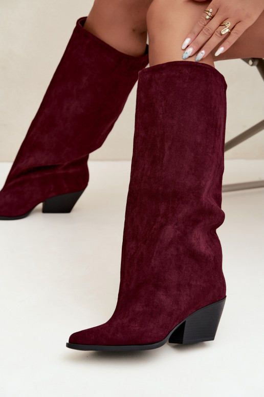 Bottes hautes à enfiler couleur bordeaux avec talons et bouts pointus Blenia