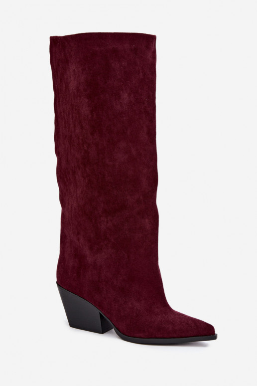 Bottes hautes à enfiler couleur bordeaux avec talons et bouts pointus Blenia