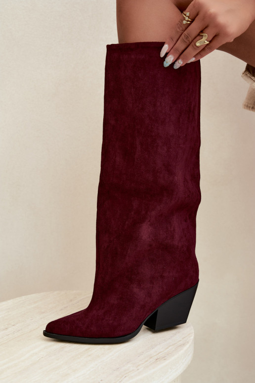 Bottes hautes à enfiler couleur bordeaux avec talons et bouts pointus Blenia