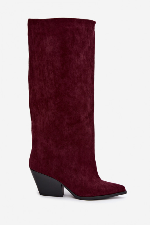 Bottes hautes à enfiler couleur bordeaux avec talons et bouts pointus Blenia