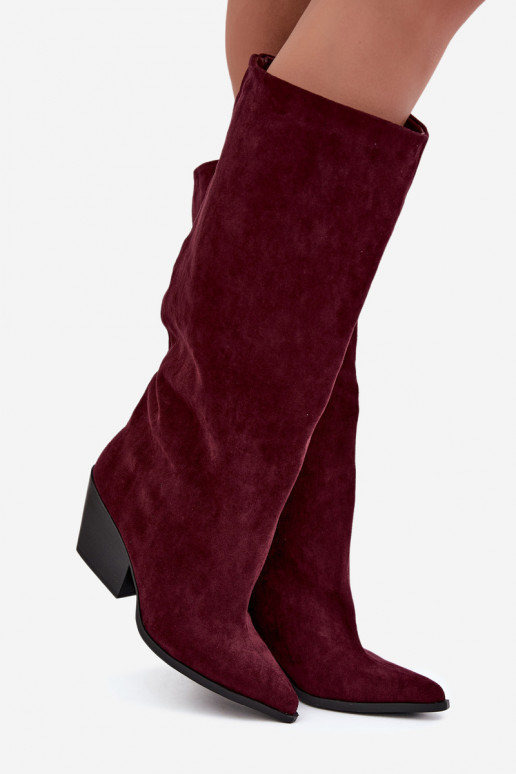 Bottes hautes à enfiler couleur bordeaux avec talons et bouts pointus Blenia