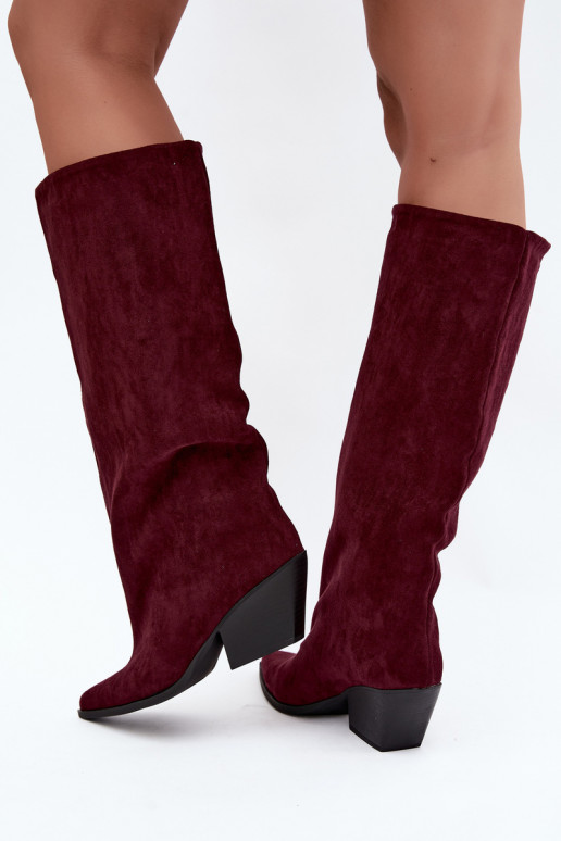 Bottes hautes à enfiler couleur bordeaux avec talons et bouts pointus Blenia
