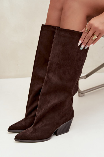 Bottes hautes à enfiler couleur chocolat avec talons et bouts pointus Blenia 2