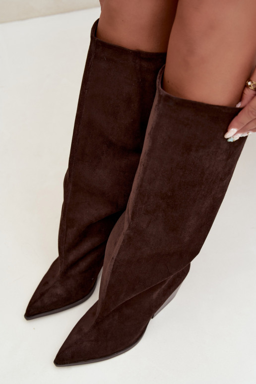 Bottes hautes à enfiler couleur chocolat avec talons et bouts pointus Blenia