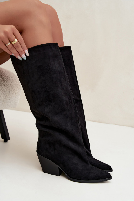 Bottes hautes à enfiler noires avec talons et bouts pointus Blenia