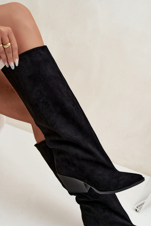 Bottes hautes à enfiler noires avec talons et bouts pointus Blenia