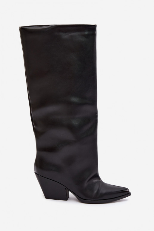 Bottes hautes à enfiler noires avec talons et bouts pointus en simili cuir Blenia