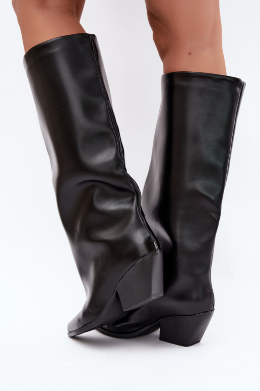 Bottes hautes à enfiler noires avec talons et bouts pointus en simili cuir Blenia