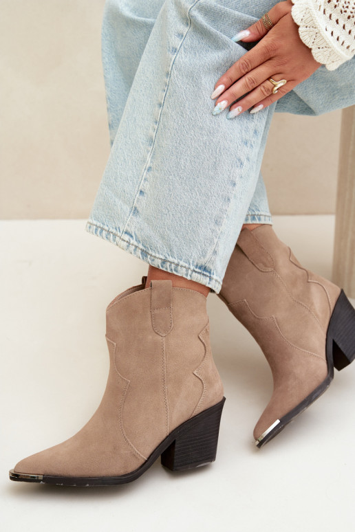 Khaki suède cowboy-stijl geïsoleerde laarzen met hakken Pelsa