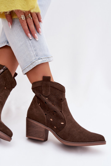 cowboystijl dames enkellaarsjes met uitsnijdetails CzekoladoĮe Nolvina