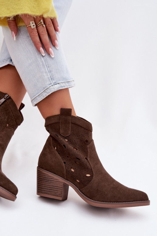 cowboystijl dames enkellaarsjes met uitsnijdetails CzekoladoĮe Nolvina
