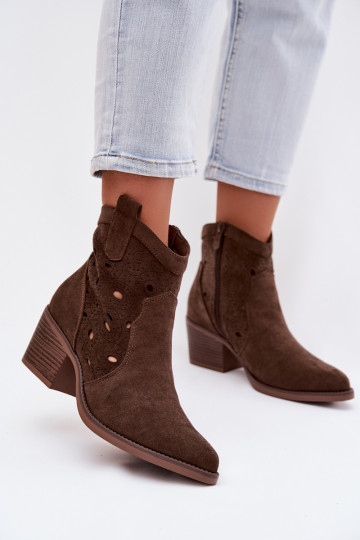 cowboystijl dames enkellaarsjes met uitsnijdetails CzekoladoĮe Nolvina 2