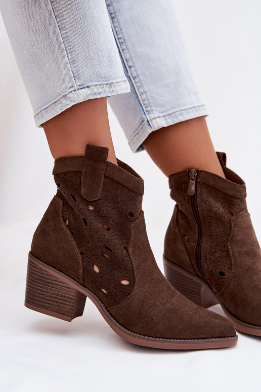 cowboystijl dames enkellaarsjes met uitsnijdetails CzekoladoĮe Nolvina