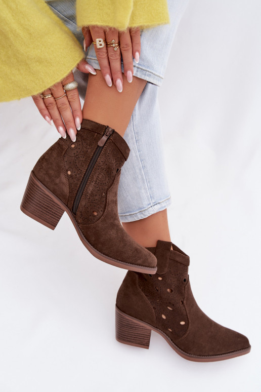 cowboystijl dames enkellaarsjes met uitsnijdetails CzekoladoĮe Nolvina