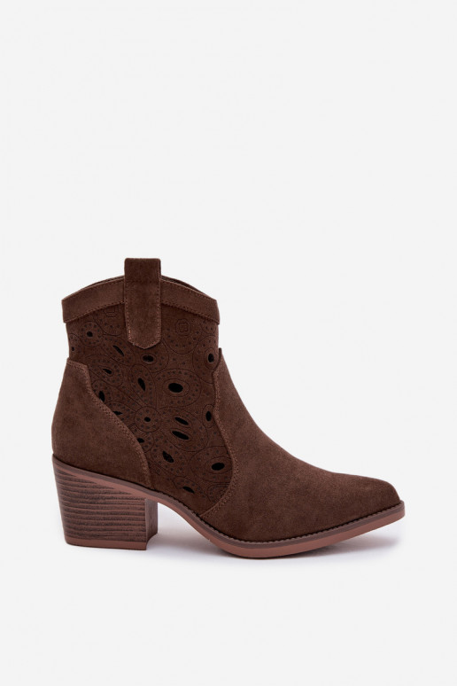 cowboystijl dames enkellaarsjes met uitsnijdetails CzekoladoĮe Nolvina