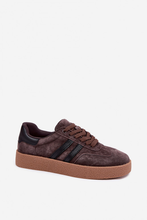 Baskets femme en daim synthétique chocolat Bellmont