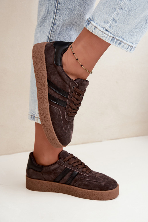 Damen-Sneaker aus schokoladenfarbenem Kunstveloursleder Bellmont