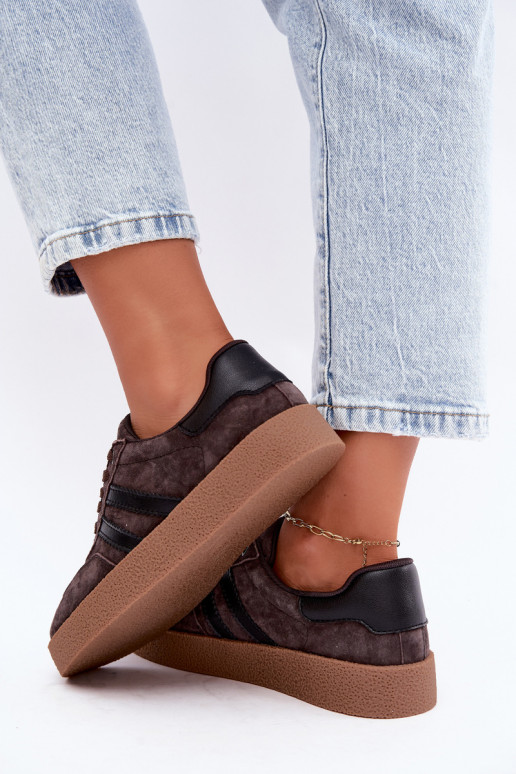 Baskets femme en daim synthétique chocolat Bellmont