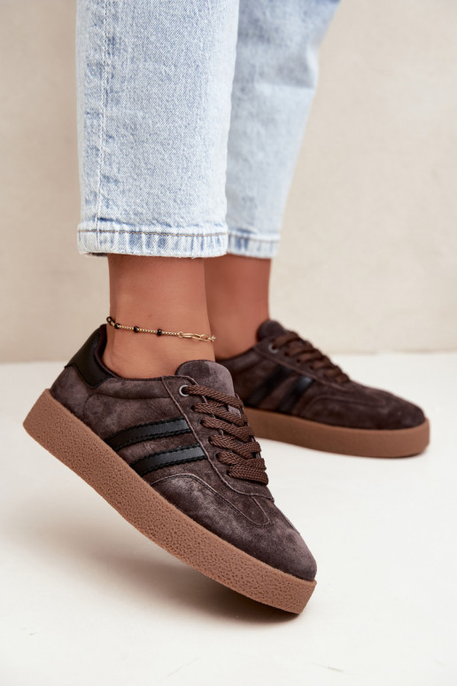Baskets femme en daim synthétique chocolat Bellmont