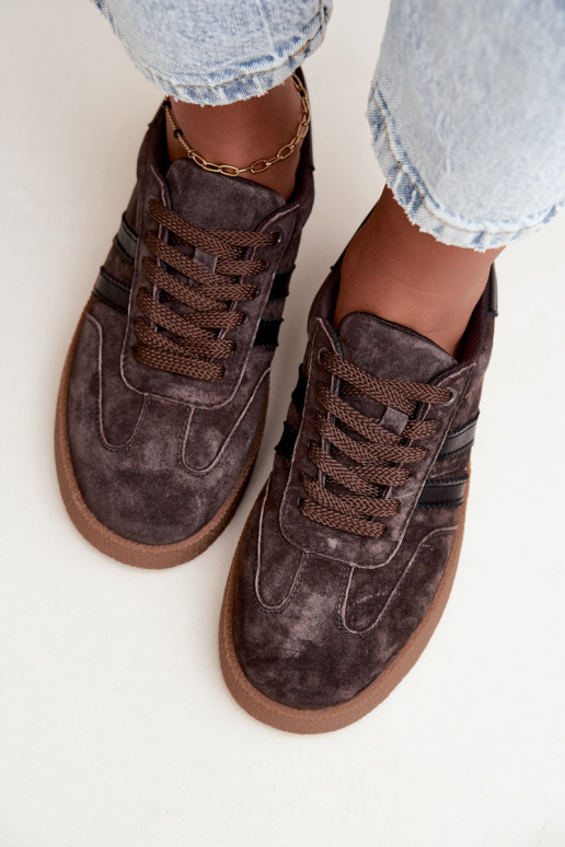 Damen-Sneaker aus schokoladenfarbenem Kunstveloursleder Bellmont