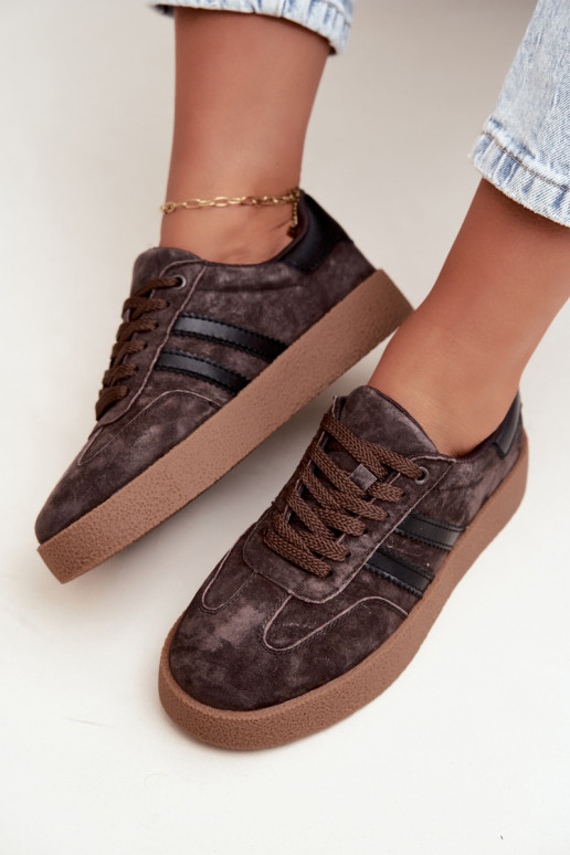 Damen-Sneaker aus schokoladenfarbenem Kunstveloursleder Bellmont