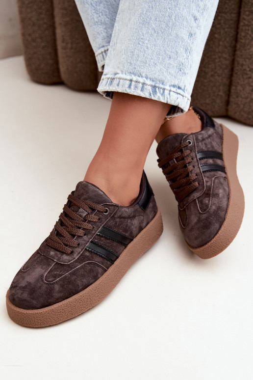 Damen-Sneaker aus schokoladenfarbenem Kunstveloursleder Bellmont