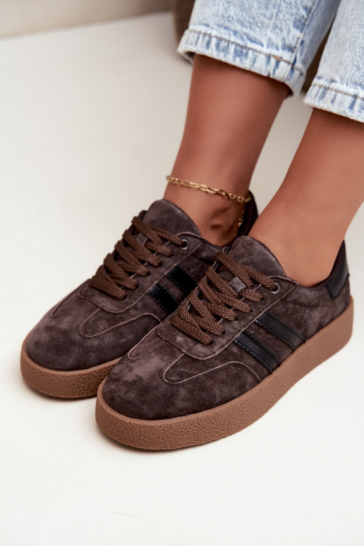 Baskets femme en daim synthétique chocolat Bellmont