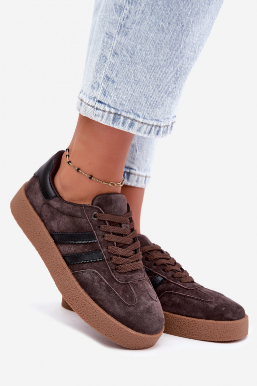 Baskets femme en daim synthétique chocolat Bellmont