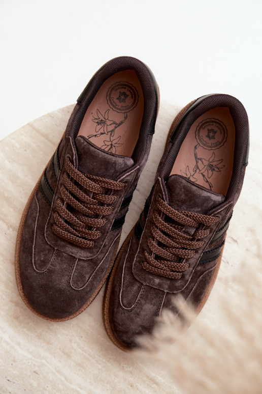 Baskets femme en daim synthétique chocolat Bellmont