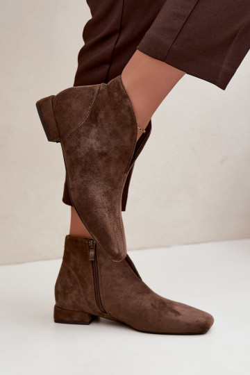 Khaki lage enkellaarsjes Cut Out met brede hakken Canella