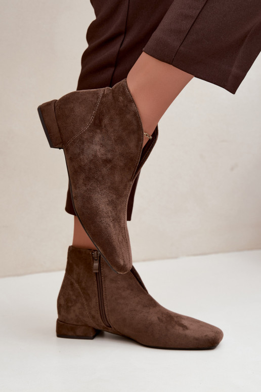 Bottines kaki basses Cut Out avec larges talons Canella