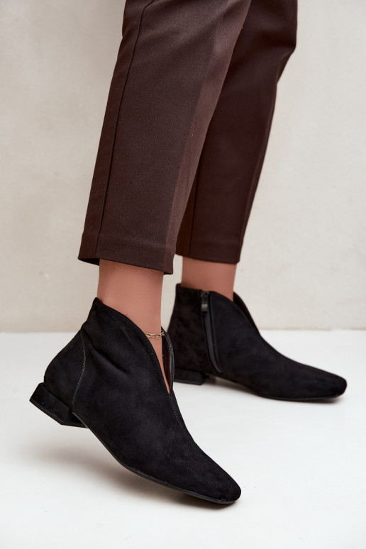 Schwarze niedrige Stiefeletten Cut Out mit breiten Absätzen Canella