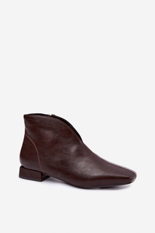 Bottines marron foncé basses Cut Out avec larges talons en simili cuir Canella
