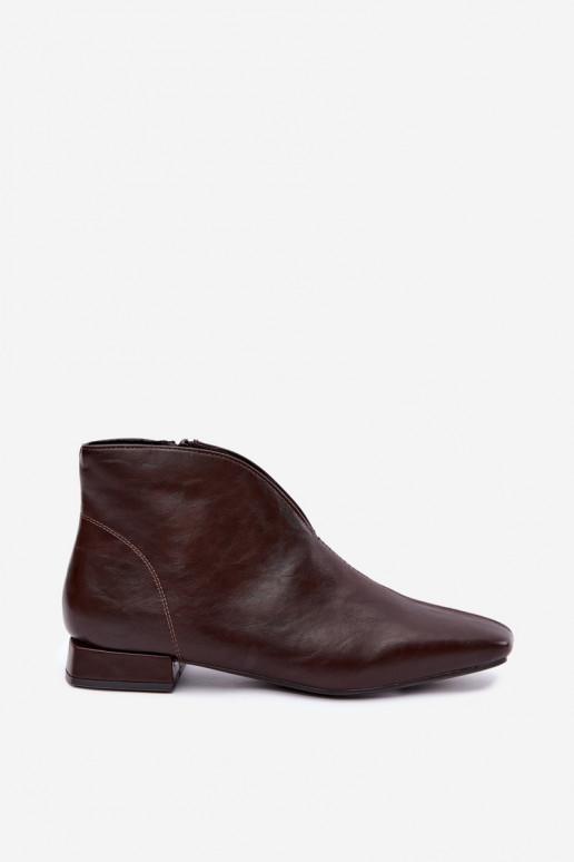 Bottines marron foncé basses Cut Out avec larges talons en simili cuir Canella