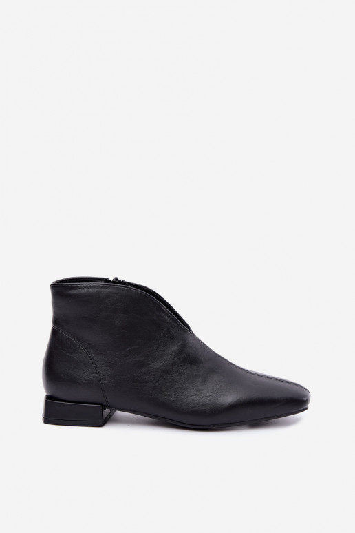 Schwarze niedrige Stiefeletten Cut Out mit breiten Absätzen aus Kunstleder Canella