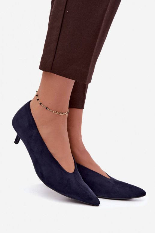 Donkerblauwe suède schoenen met Kitten Heel Nuretta