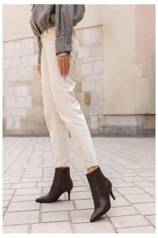 Bottines à talons fins, à bout pointu, en cuir synthétique chocolat Niretta