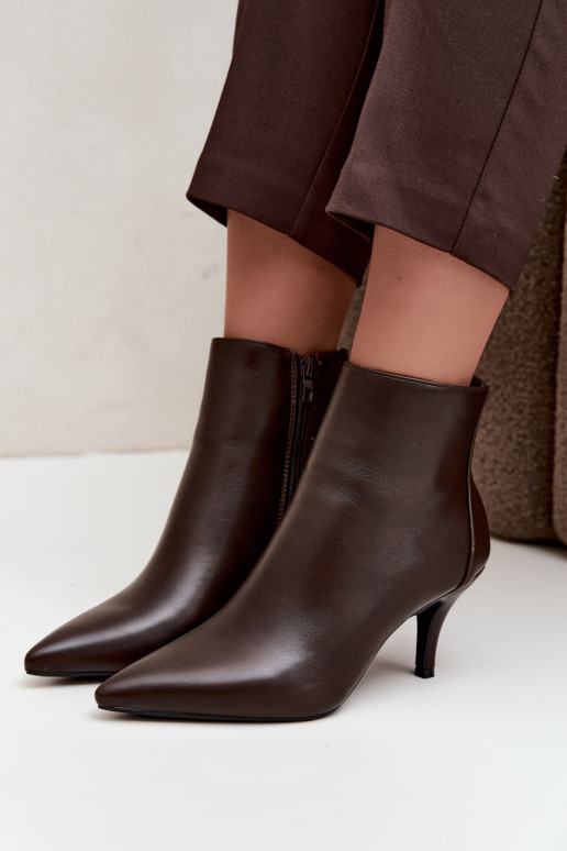 Bottines à talons fins, à bout pointu, en cuir synthétique chocolat Niretta
