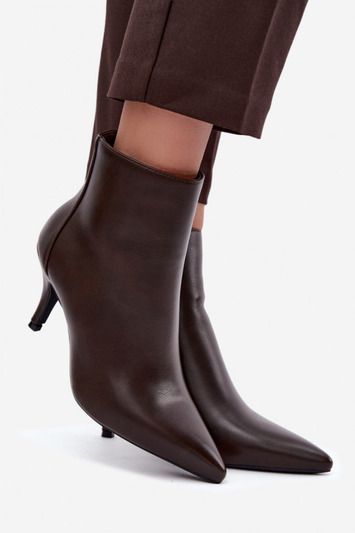 Bottines à talons fins, à bout pointu, en cuir synthétique chocolat Niretta