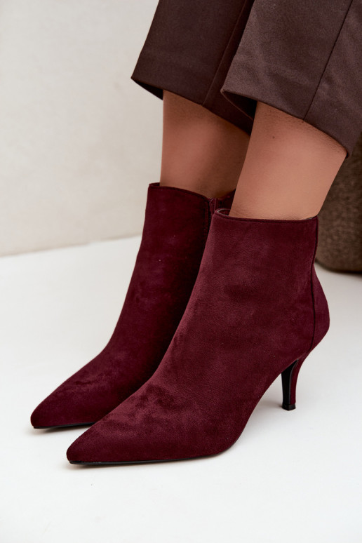Bordeauxfarbene Kunstveloursleder Stiefeletten mit spitzen Absätzen Niretta
