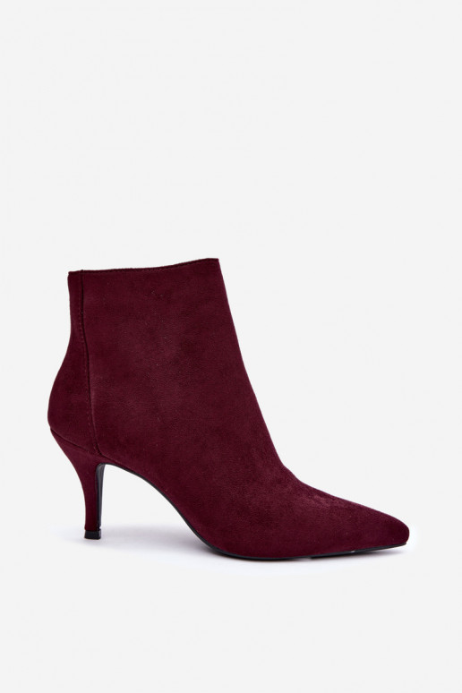 Bordeaux faux suede enkellaarsjes met spitse hakken Niretta