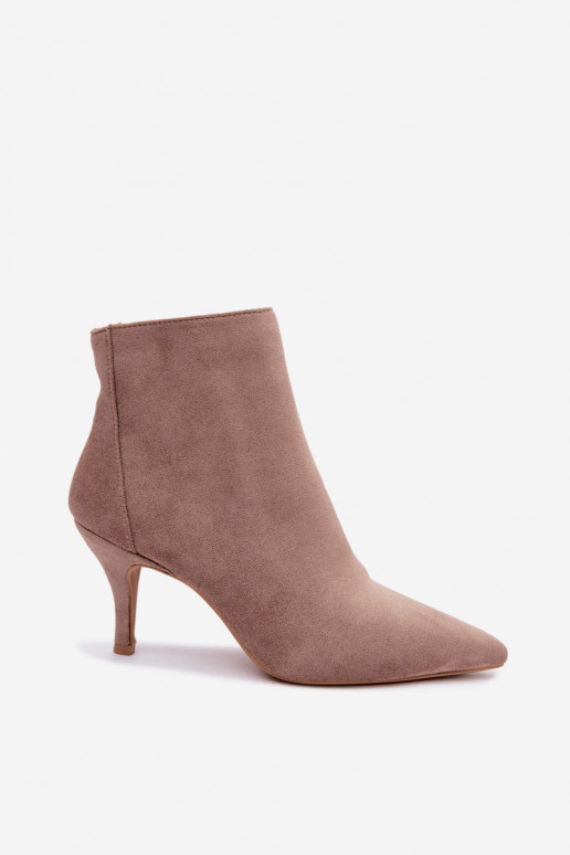 Khaki faux suede enkellaarsjes met spitse hakken Niretta